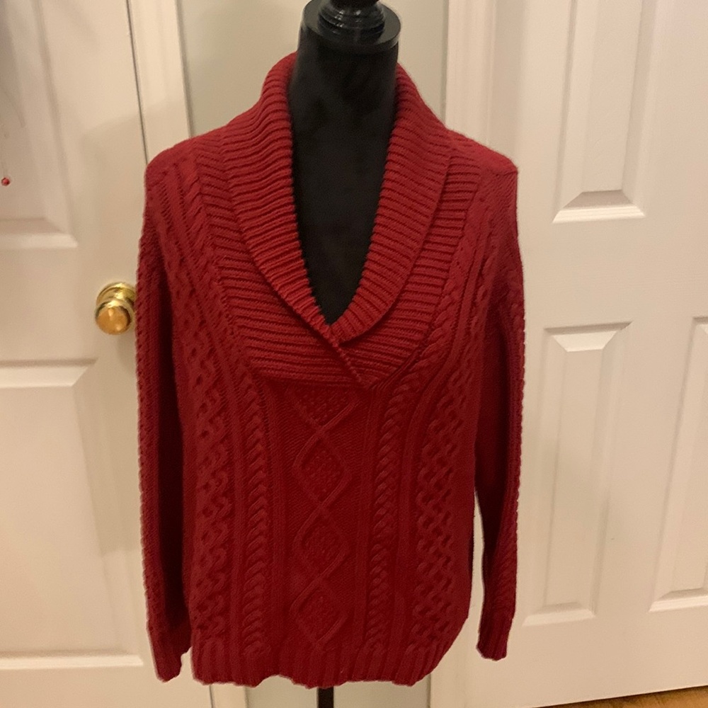 Eddie Bauer Cowl Neck/ V Neck Cable Knit Sweater- Size L